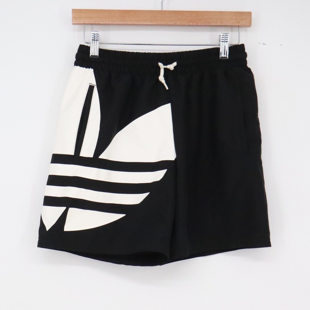 adidas Shorts Mens S Big Trefoil Black White Graphic Activewear Excellent